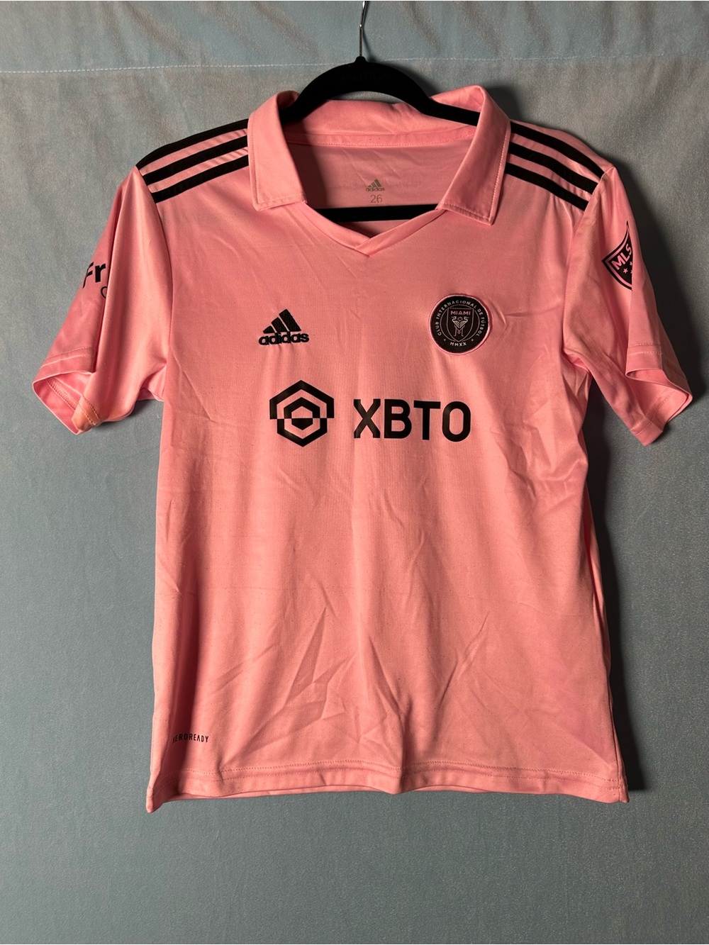 adidas Kids Pink Inter Miami Soccer Jersey with Black Logos size XL